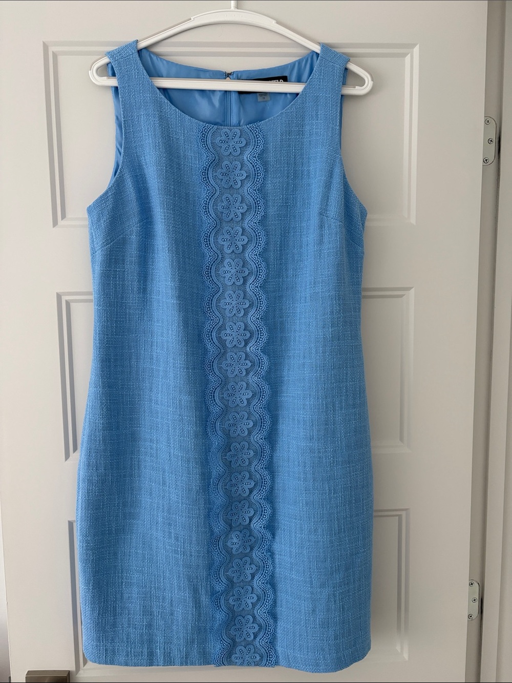 Karl Lagerfeld Blue Sleeveless Shift Dress with Center Lace Panel